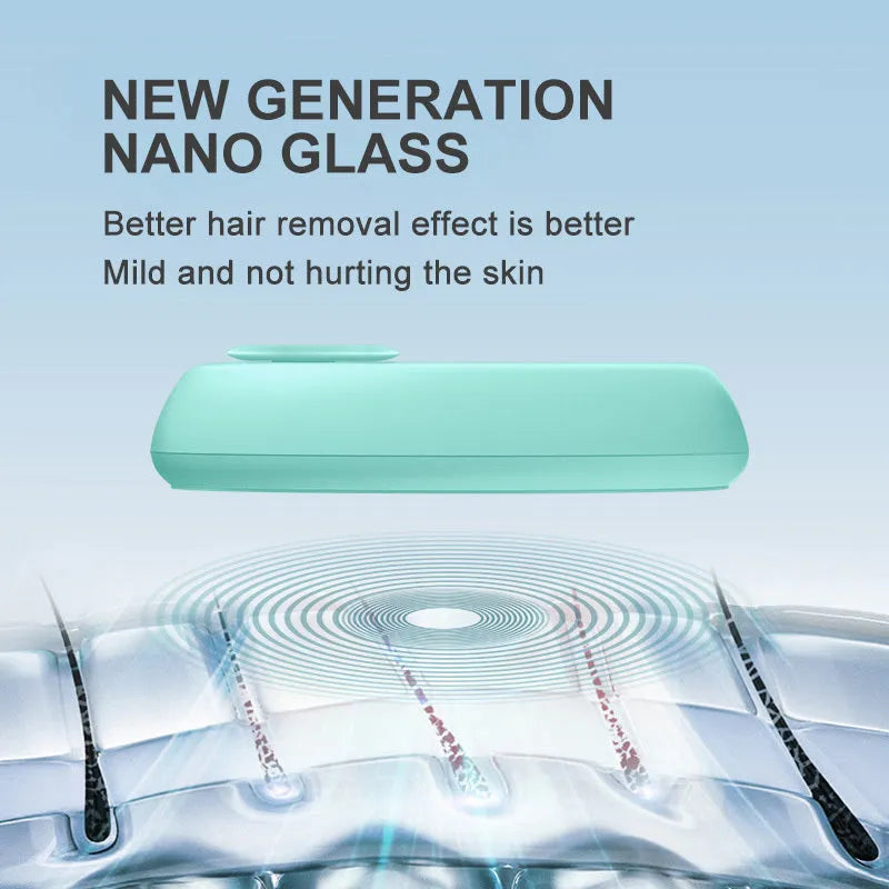 CJEER flat crystal hair removal device in green, purple or black with metal finger ring.