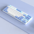 Wireless Bluetooth mechanical keyboard with metal board in purple-white or blue-white colour options