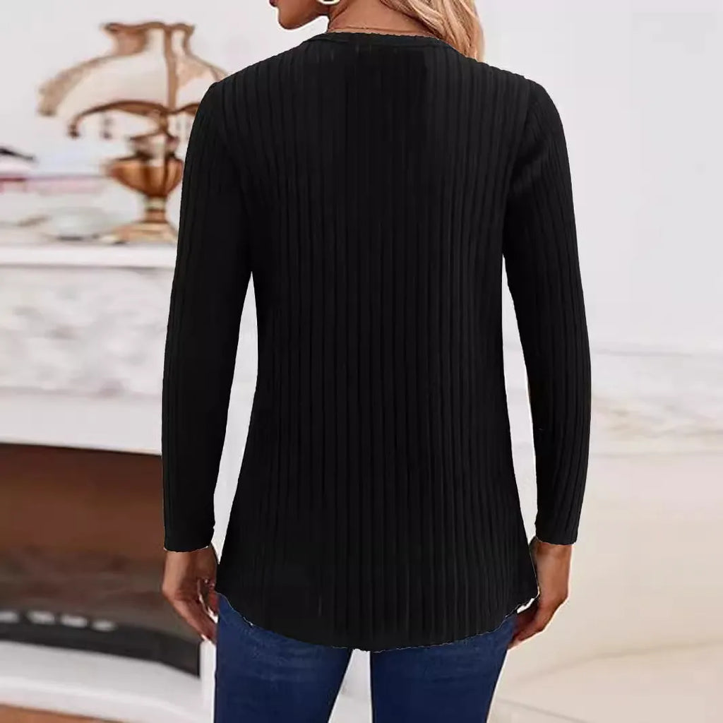 Simple grey green casual knitted button sweater pullover laid flat.