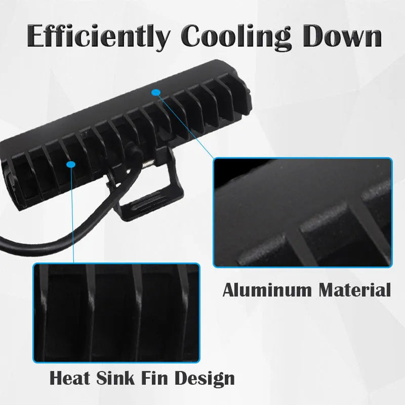 Black aluminium 7-inch LED strip work light with straight line beam pattern