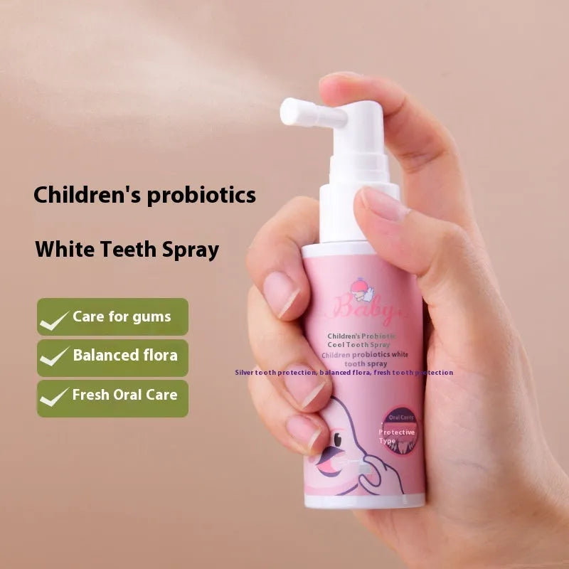 Children's probiotics teeth cleaning spray bottle in strawberry or orange flavour, 40ml size