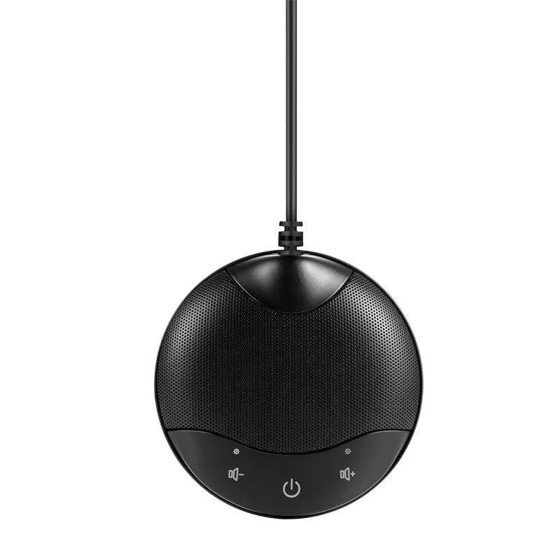Black USB condenser microphone measuring 9x9x1.7cm with capacitive interface