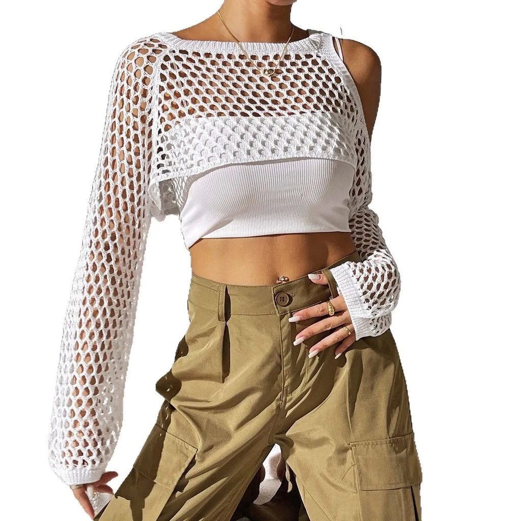 Mesh shirt with hollowed navel detail in free size, shown in Army Green colour.