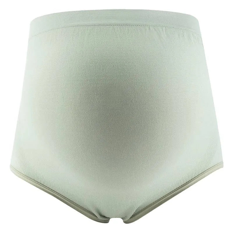 Thin breathable seamless maternity underwear with high-waist belly support in Cameo Brown colour on a female mannequin