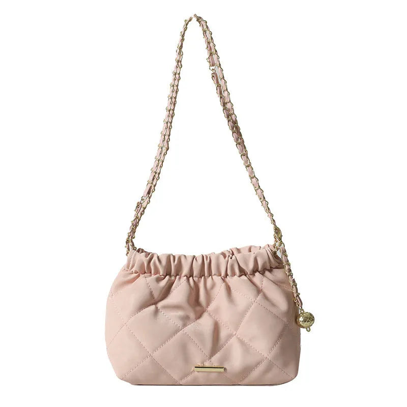 Fashion rhombus chain shoulder messenger bag in white PU soft synthetic leather with chain strap