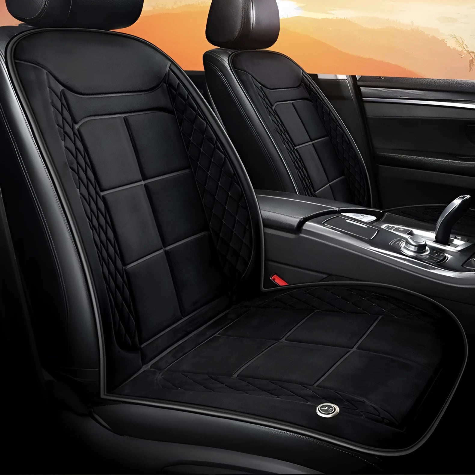 Car heating cushion with auto temperature function and cotton filling in beige, black or coffee brown colours