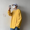 Men's pure cotton O-neck long sleeve t-shirt in loose fit, available in multiple colours