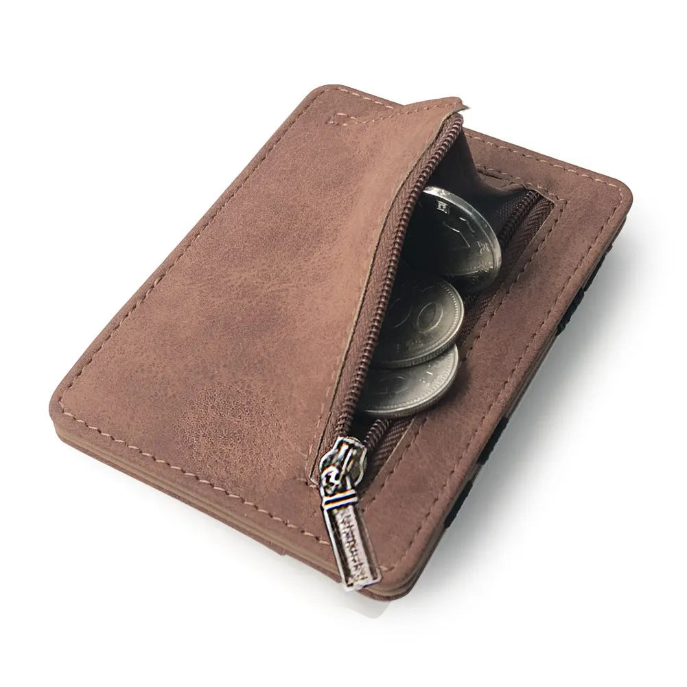Korean style matte leather magic wallet with coin pocket in horizontal square shape