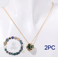 Natural stone beaded necklace and matching bracelet set with gemstone beads on string cord
