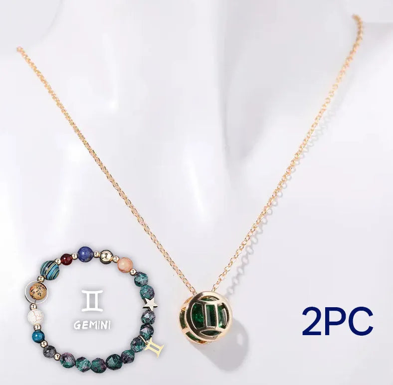 Natural stone beaded necklace and matching bracelet set with gemstone beads on string cord