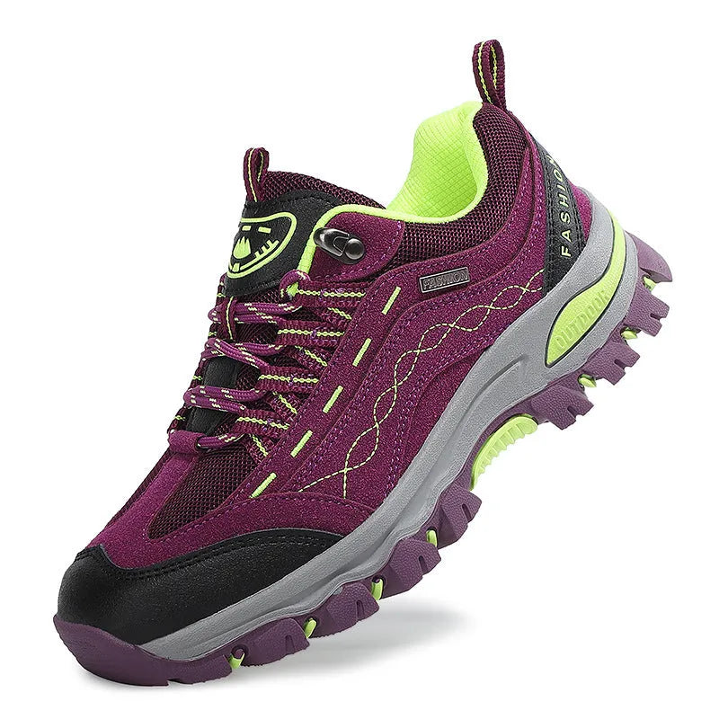 Breathable low-top hiking shoes in purple with PU and mesh upper and rubber sole
