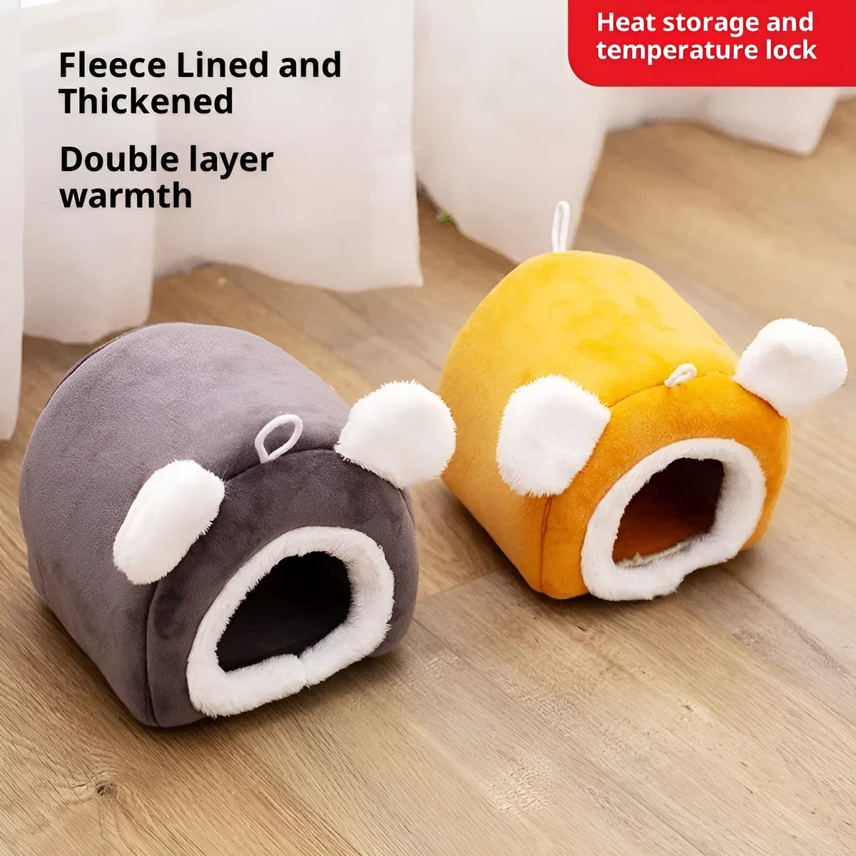 Thick cloth hamster nest bed in orange or grey, 12cm and 15cm cube sizes for winter use