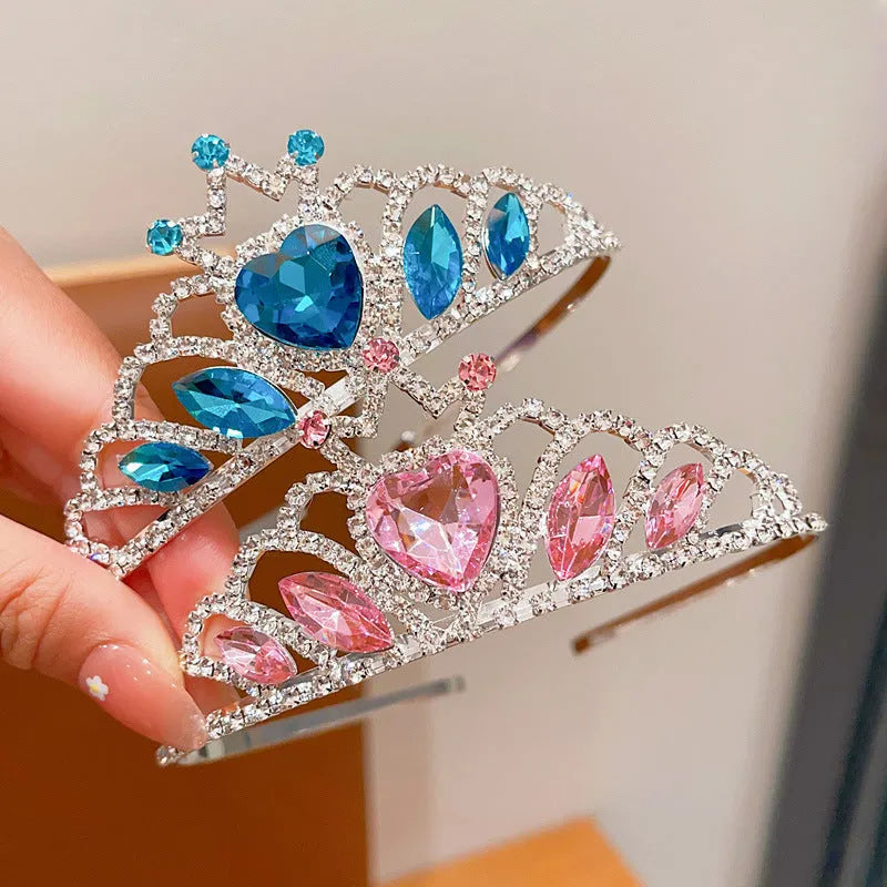 Children's pink crystal crown metal headband hairband for girls with electroplated finish on alloy frame