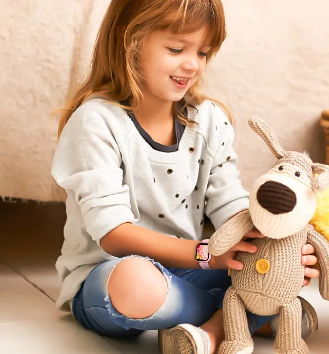 H39T smart children's watch with blue TPU strap showing temperature monitoring display