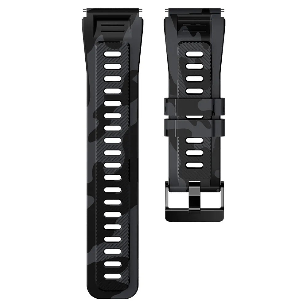 Silicone flat direct smart watch strap in black or army green with 22mm interface