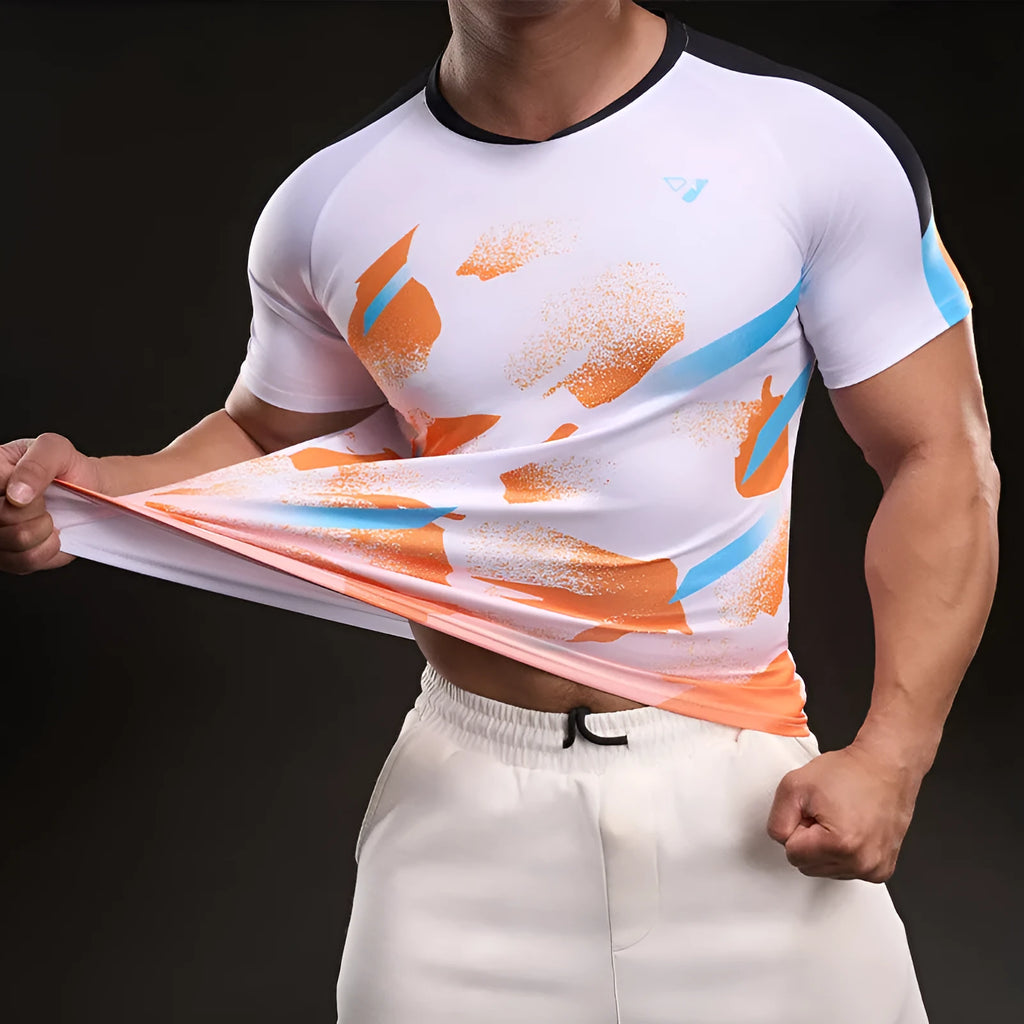Men's ice silk quick-drying running T-shirt in blue, short sleeve pullover polyester sports top for summer fitness