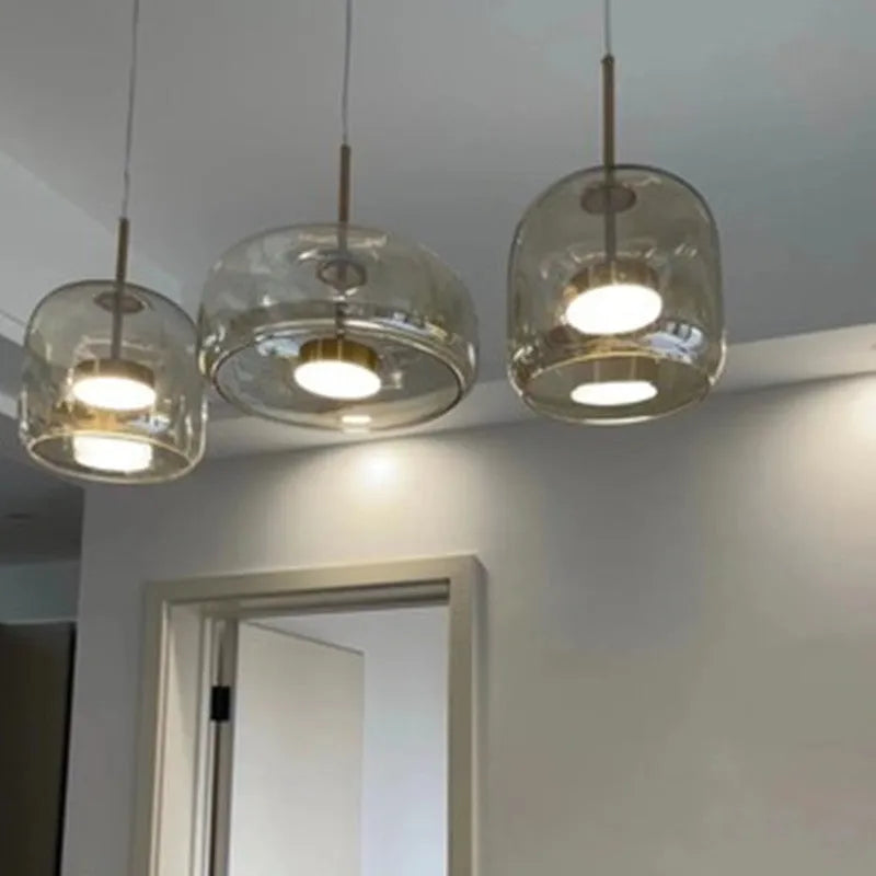Art glass single head hanging pendant lamp with iron frame, adjustable cable, amber glass shade