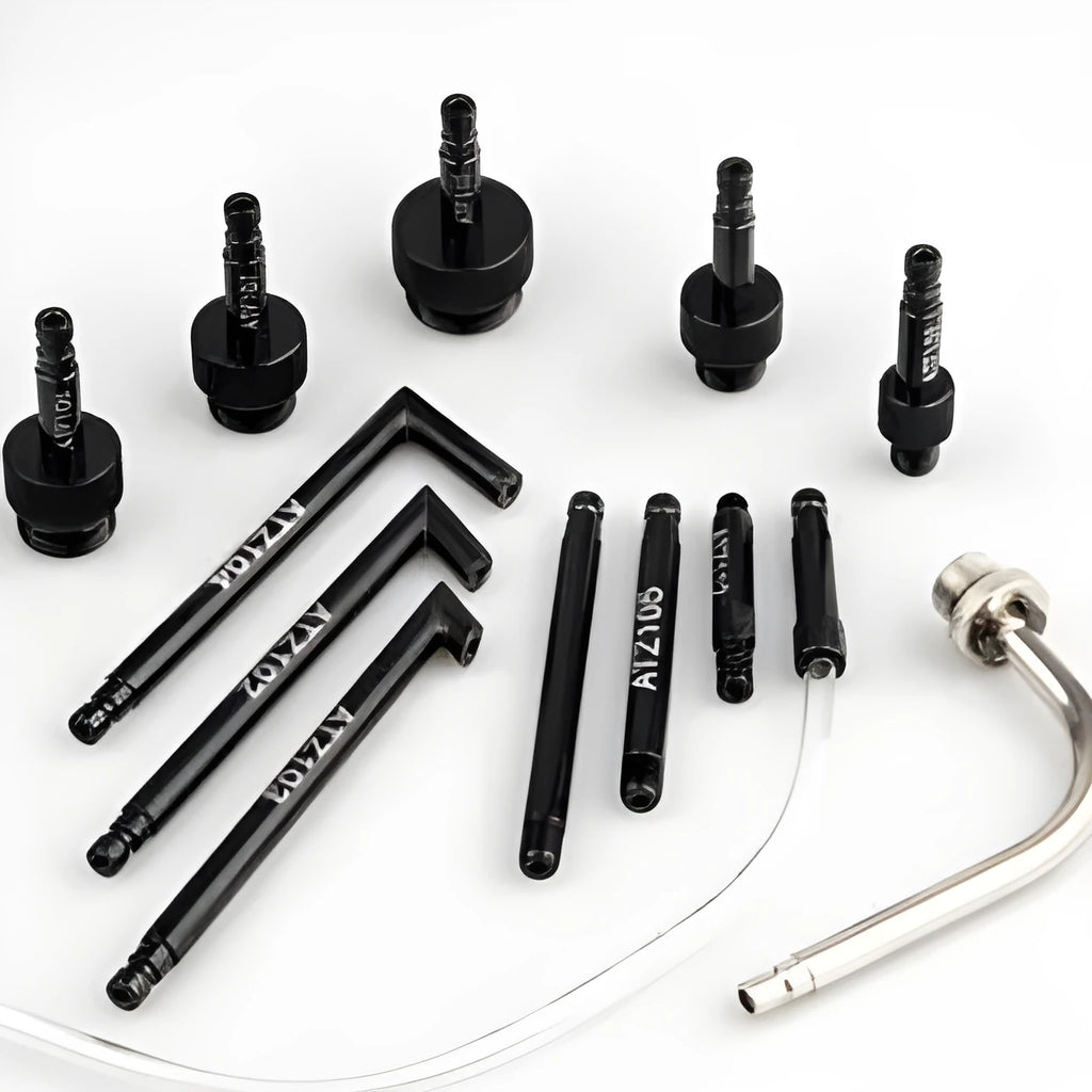 Black 13-piece automatic transmission oil refuelling kit with pump tool and connectors