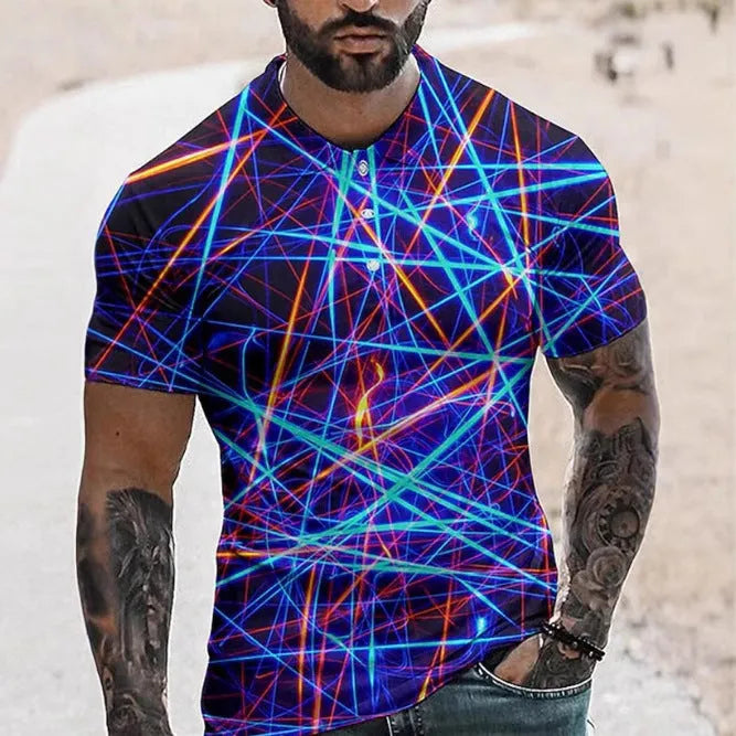 Men's short sleeve casual shirt with lapel button collar in polyester bird's eye cloth for summer sports