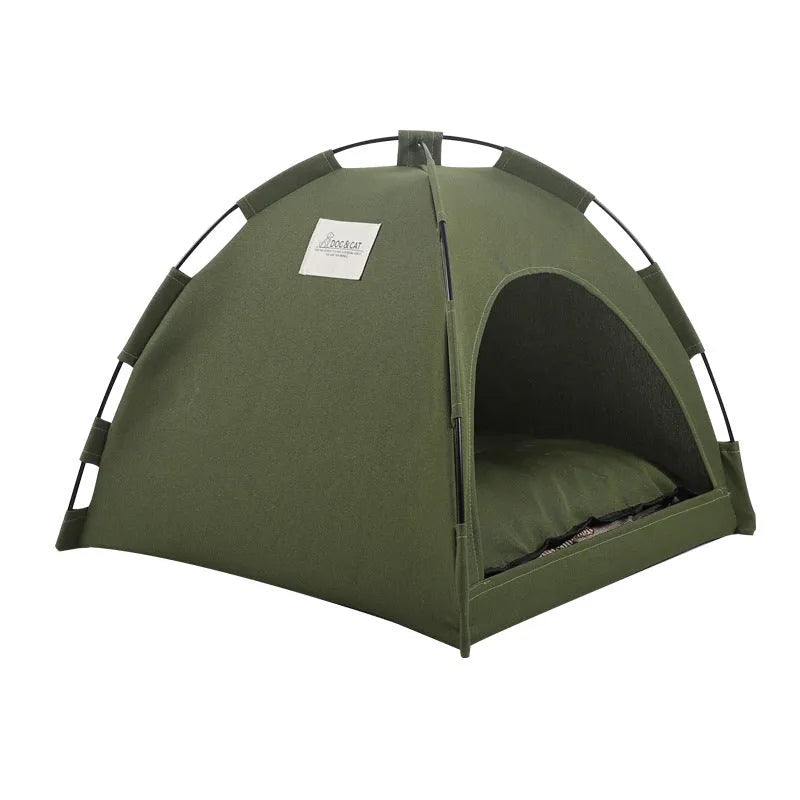 Cat tent cooling mat pet bed with cushion in military green, size L, for small dogs and cats