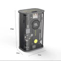 Transparent industrial power bank showing internal aluminium battery cells with 10000mAh capacity