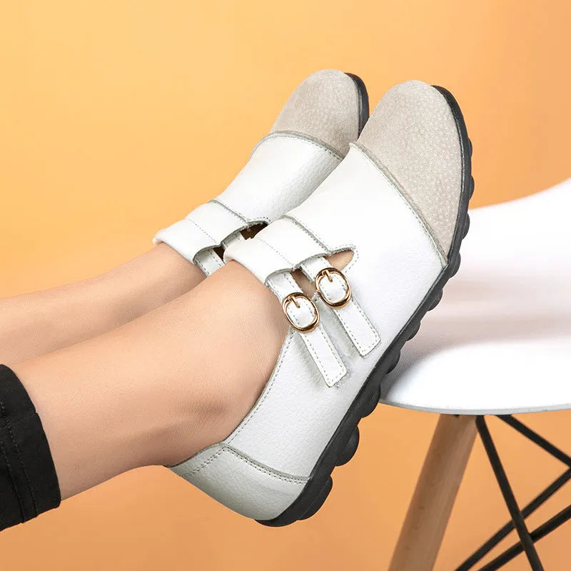 Button Plus Size casual low-top flat shoes with Velcro closure in cow split leather