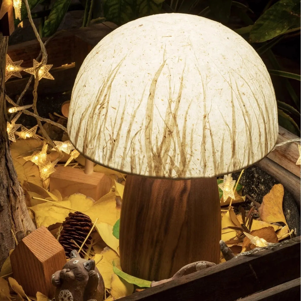 Mushroom lamp with black walnut wood base, handmade Japanese style, 220V EU plug, atmospheric glow