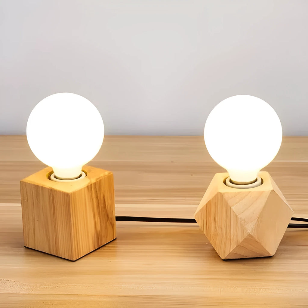 Retro wood lamp holder in square and diamond shapes with hanging wire