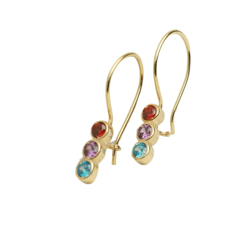 Sterling silver 925 earrings with yellow gold electroplating and colourful crystals for women