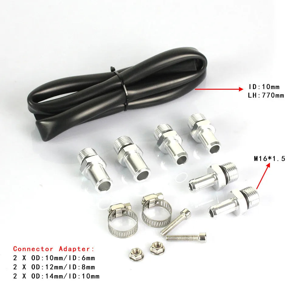 Aluminium alloy car engine oil breathable pot air filter in red, blue, black, and silver colours.