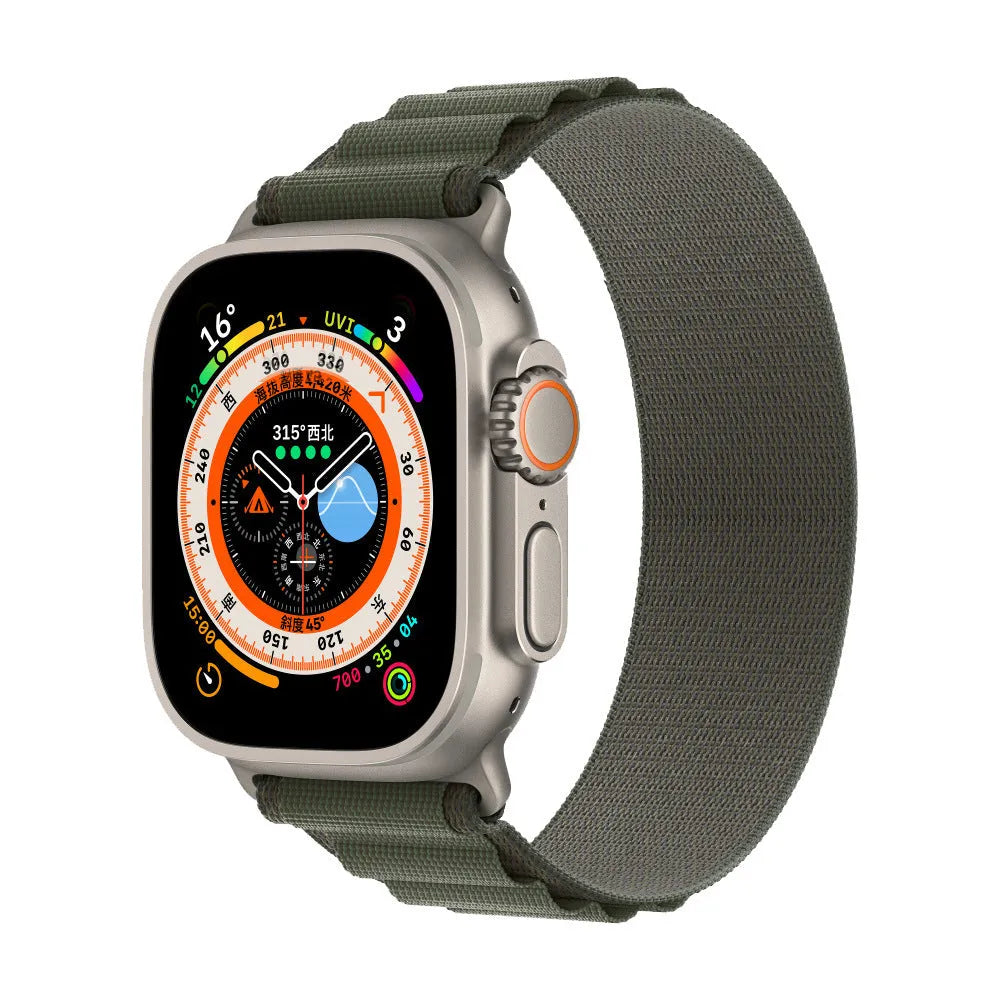 Alpine nylon watch band with metal head connector for Apple Watch, woven strap in multiple colours