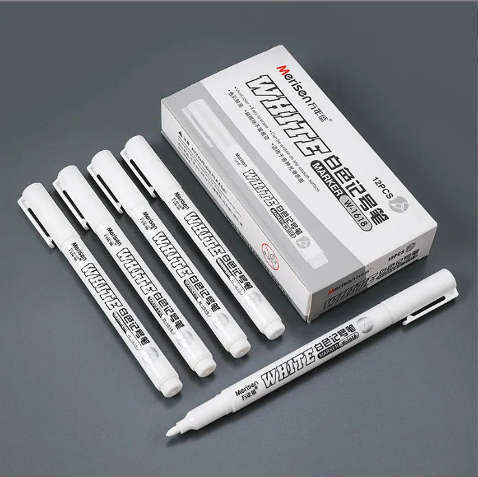 White waterproof painting pen with 2.8mm fine tip and 14cm oil-based single-head body