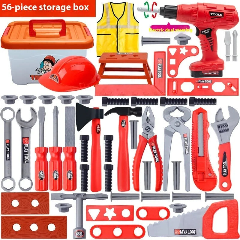 Children's plastic toy tool kit with electric hand drill option, 38 to 69 pieces, for ages 4-6