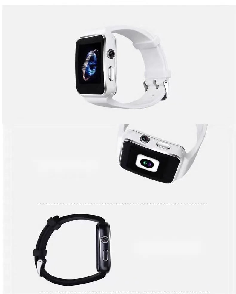Multi-language smartwatch with 1.54-inch IPS touch screen, telephone and music controls, white colour variant