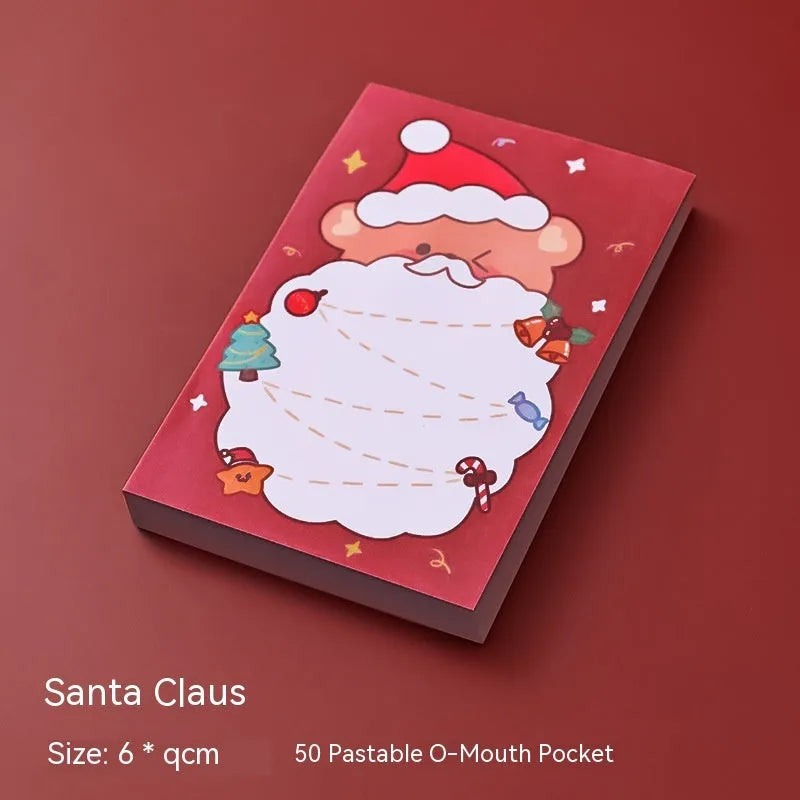 Christmas sticky notes set showing eight festive designs including Santa Claus, Snowman, Elf, and Christmas Bear patterns