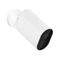 White wireless battery-powered security camera with 5100mAh, 120° view, and voice intercom on wall bracket
