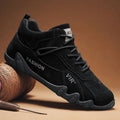Men's black low-cut casual shoes with elastic band and non-slip sole