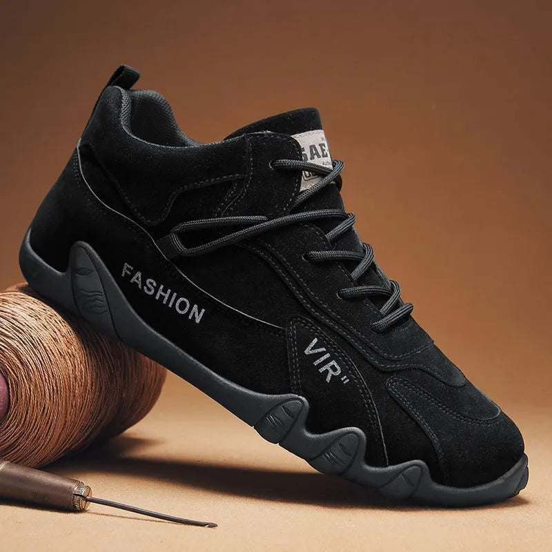 Men's black low-cut casual shoes with elastic band and non-slip sole