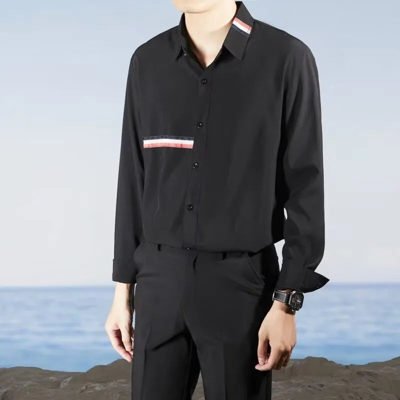 Hong Kong style loose cotton blend shirt in casual cardigan design with button front