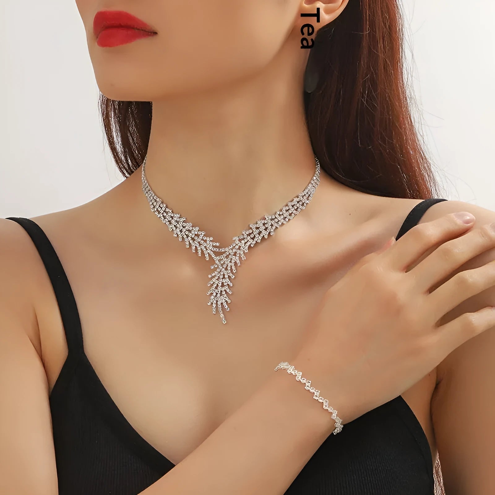 Claw chain rhinestone necklace earring bracelet set with round stones electroplated finish women European American style