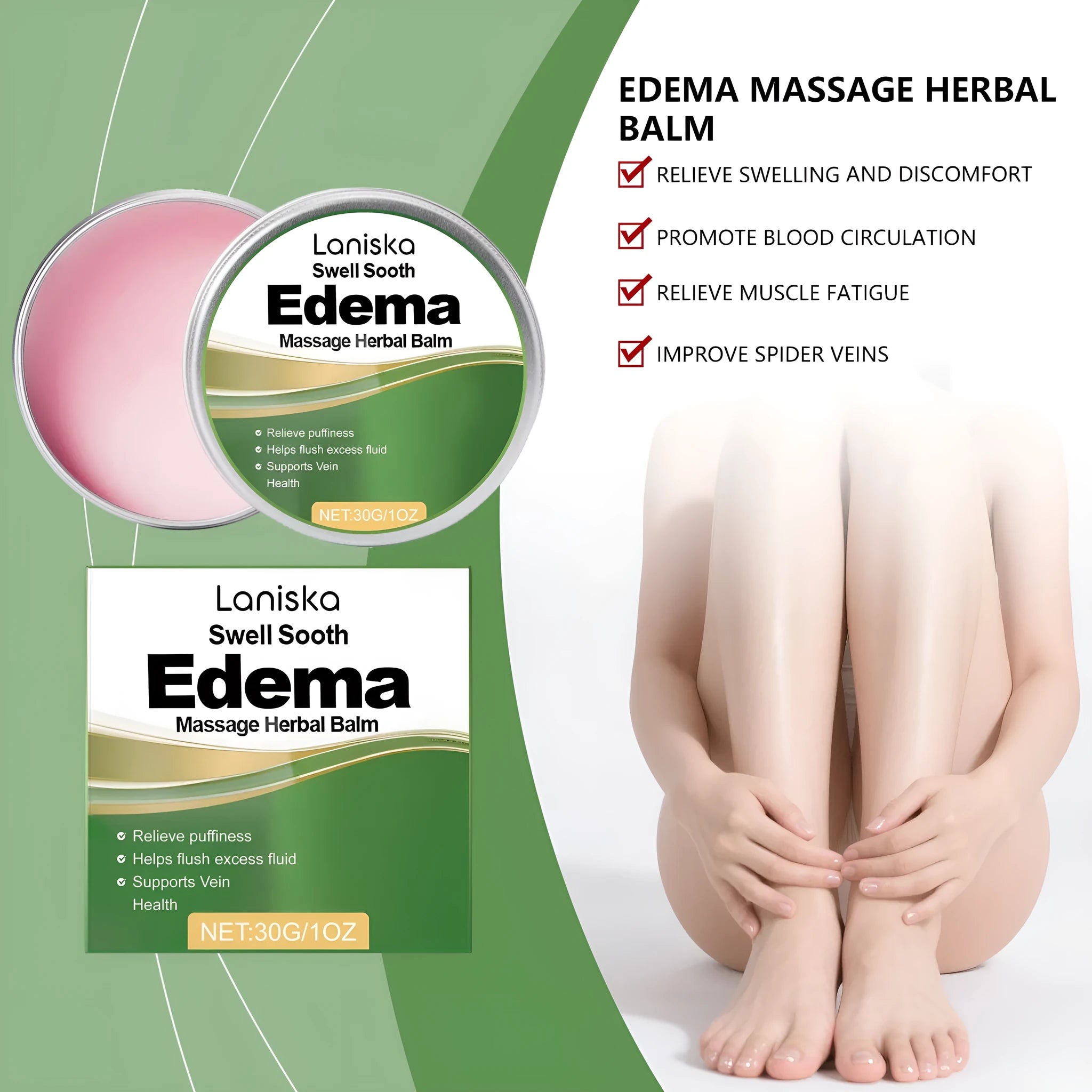 30g pot of Leg Care Herbal Cream with herbal ingredients for universal skin type