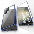 Black metal magnetic phone case with a built-in peep-proof mirror for Samsung S24 Ultra.