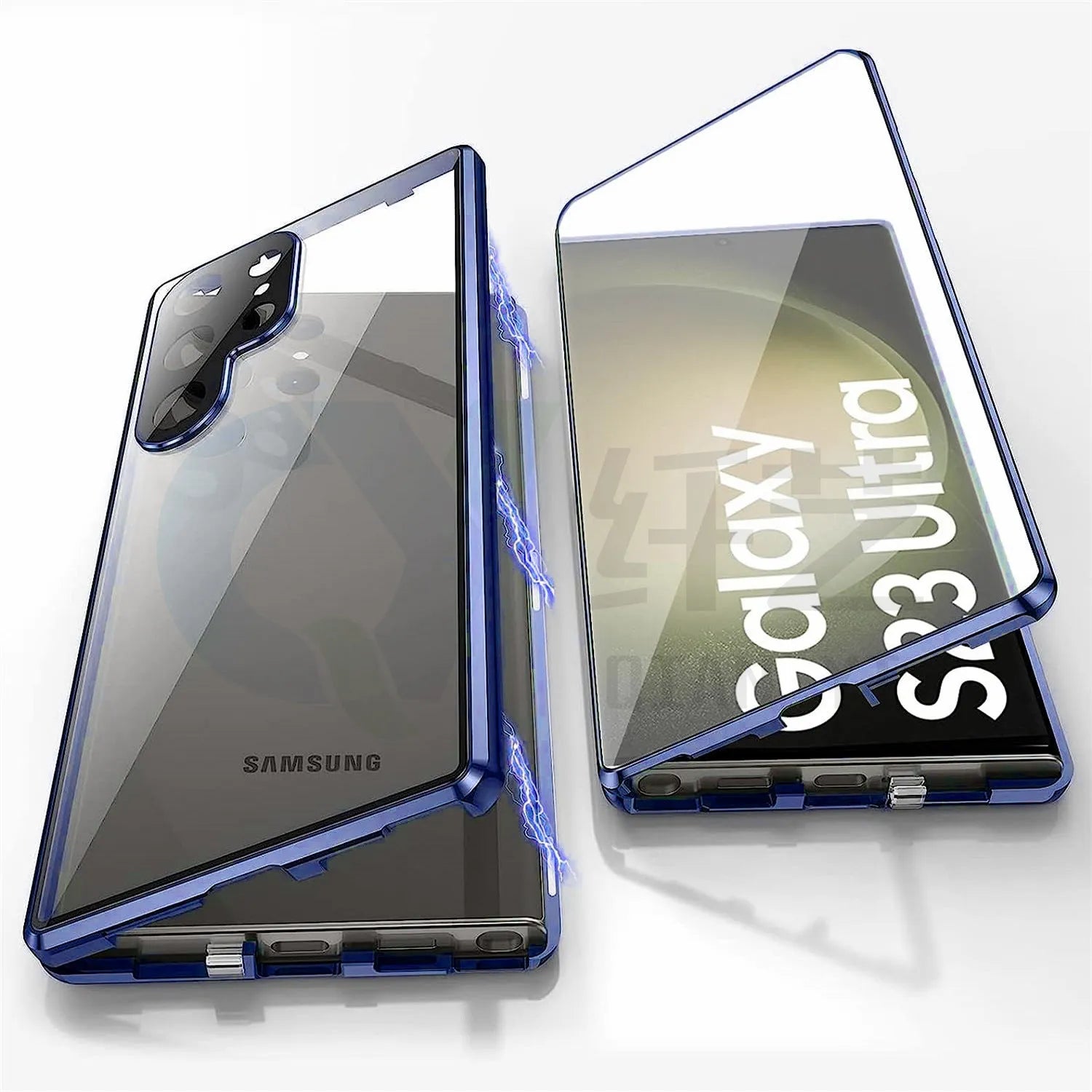 Black metal magnetic phone case with a built-in peep-proof mirror for Samsung S24 Ultra.