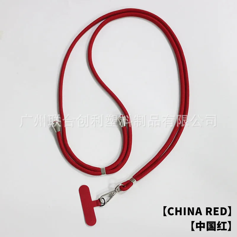 Nylon phone lanyard with clip in black, 160cm length, weighing 12g