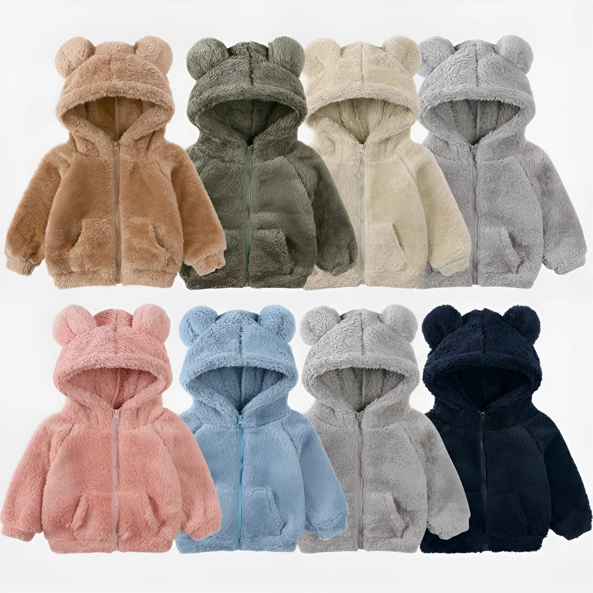Children berber fleece coat in thickened polyester fibre with hood and zip front, winter jacket for boys and girls