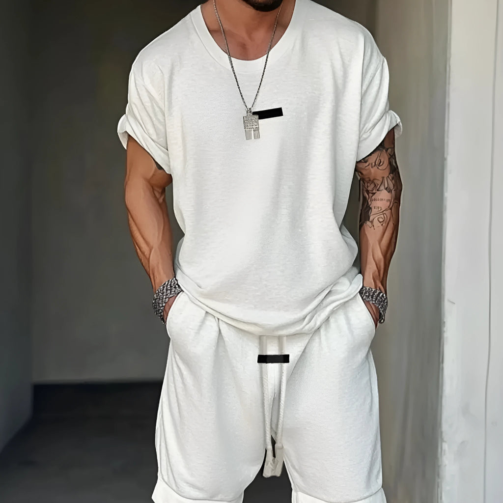 Men's grey hip hop style t-shirt and matching shorts set with white letter printing
