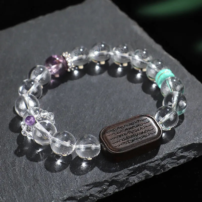 Natural white crystal ebony five warp bracelet handcrafted ethnic style unisex jewellery