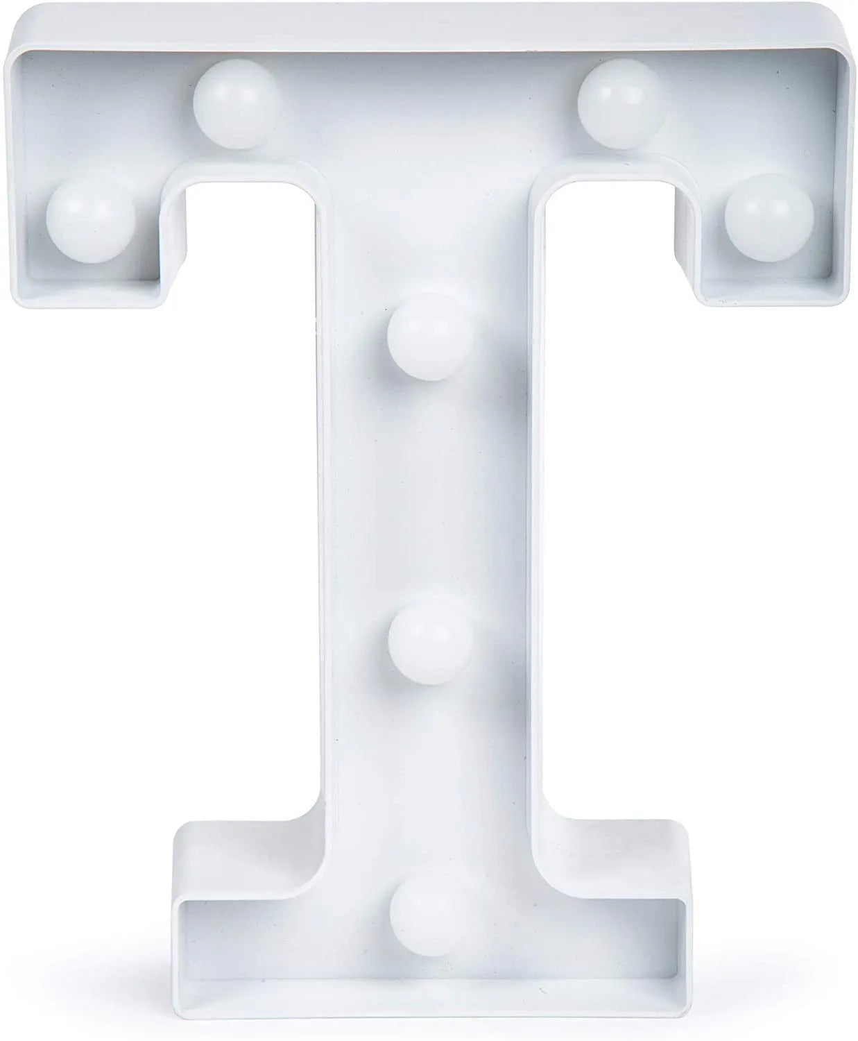 White plastic LED marquee letter sign with warm white glow, 22cm tall