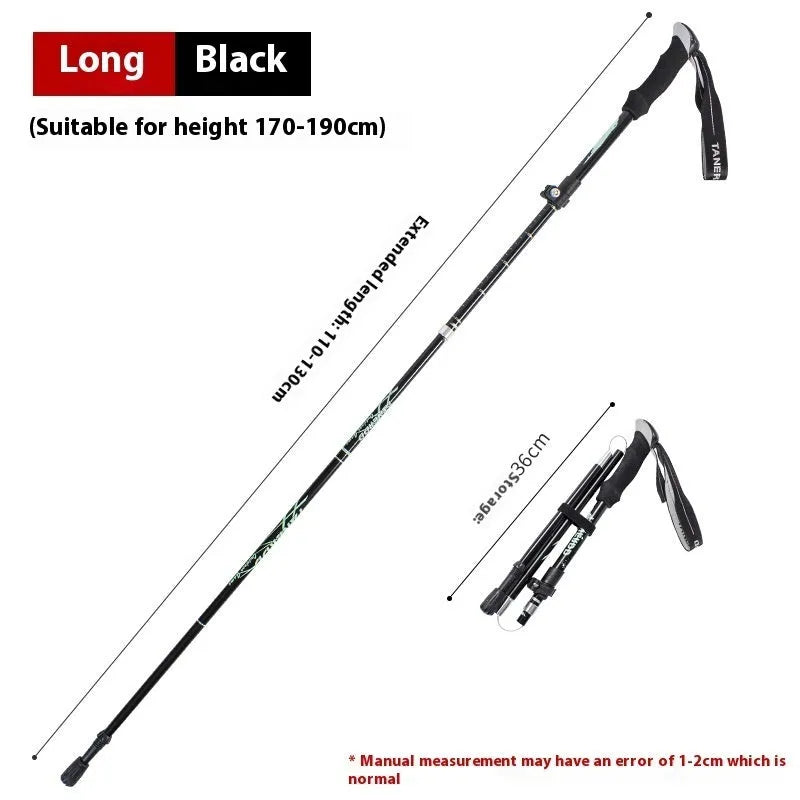 Aluminium alloy telescopic hiking alpenstock with adjustable length 30-130cm, black and red options, foldable design
