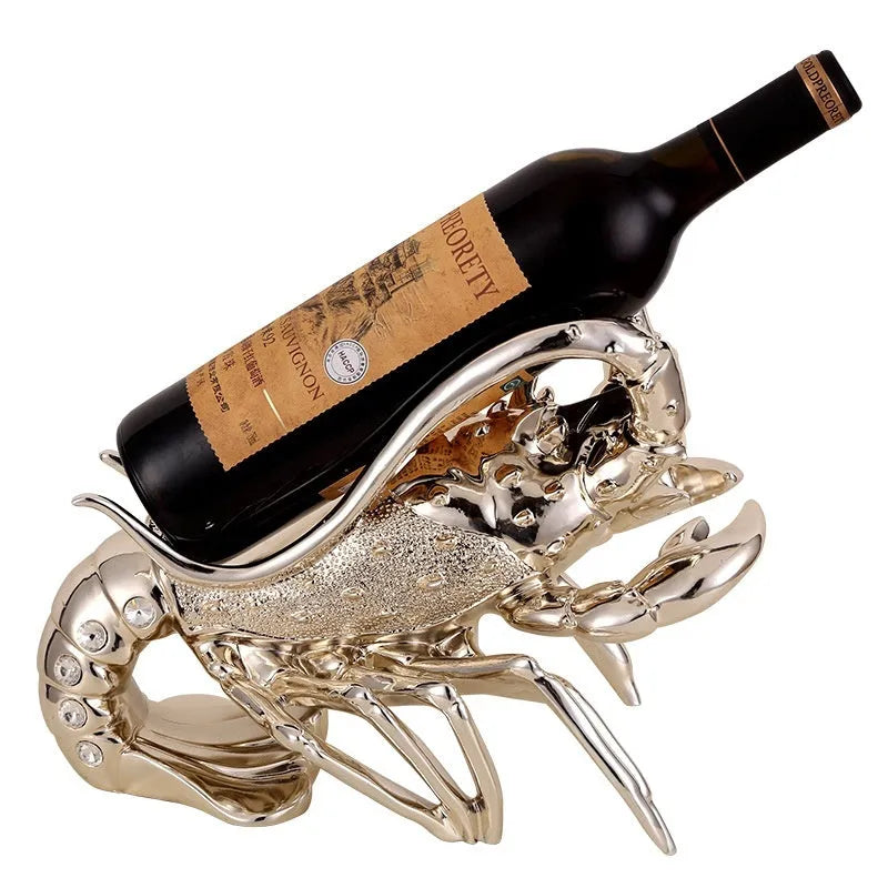 Lobster-shaped wine rack ornament in metallic rose gold or elegant silver colour